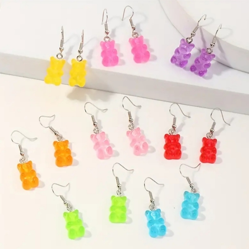Cute RED Jelly Color Resin Bear Dangle Earrings for Girls